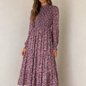 Susy Shier Floral Smocked Blouse Top-Stretch Womens Size Small